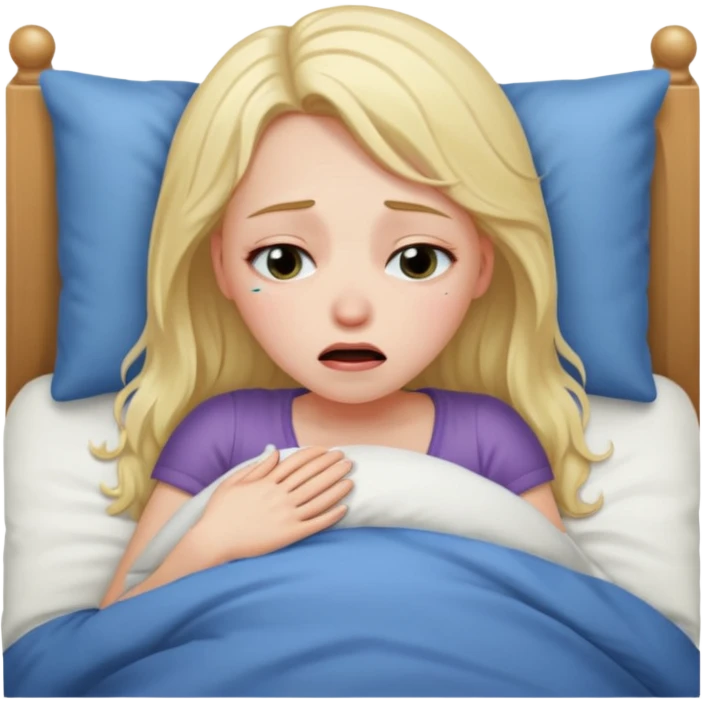 Девушка со светлыми волосами лежит в кровати грустная плачет emoji