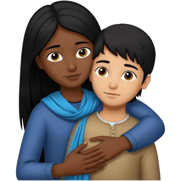 An Afghan girl and Indian boy who are in long distance relationship hug each other from distance. emoji
