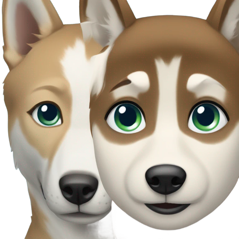 White Woman hair brown and bleus eyes and golden Husky With green eyes emoji