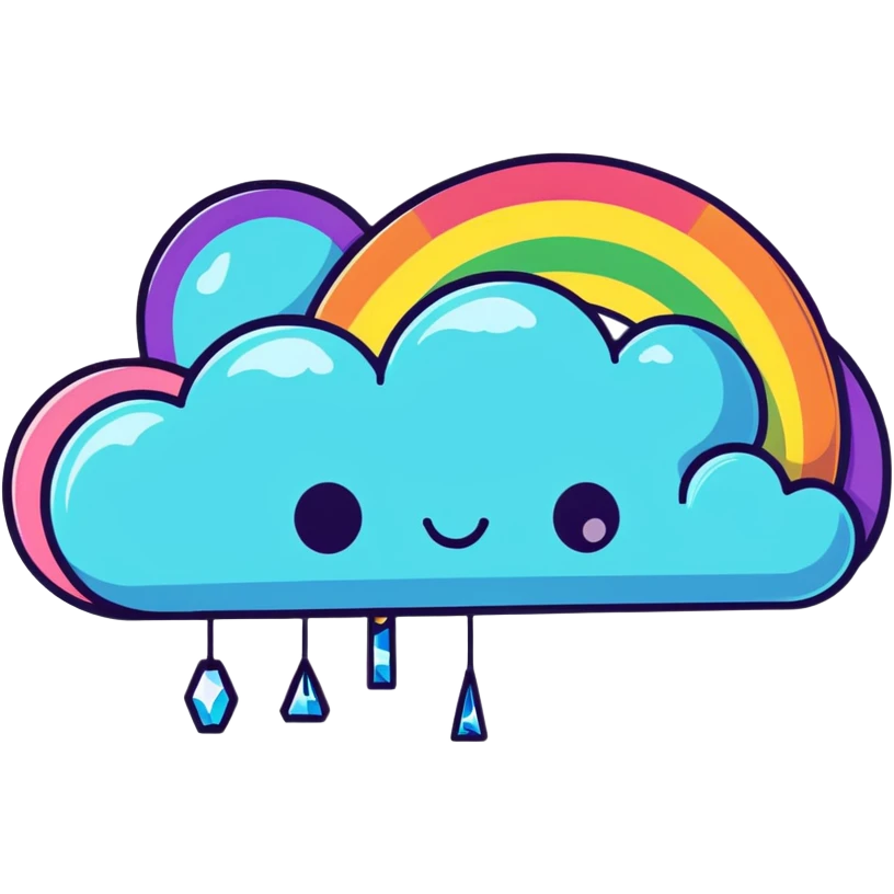 whimsical cloud made of crystals with rainbow reflections emoji