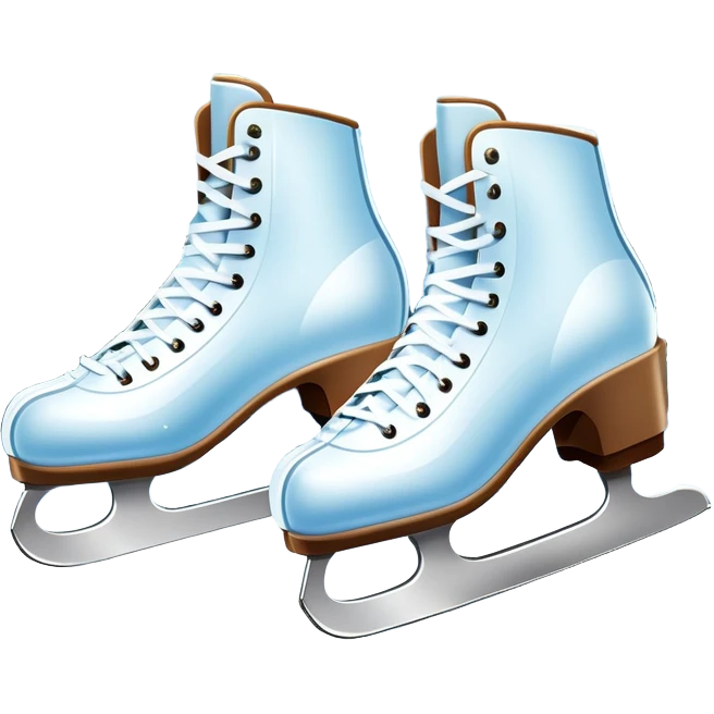 An icon showing a pair of elegant ice skates gliding across a smooth, frozen rink with snowflakes in the air. In the background, twinkling lights, winter trees, and cheering spectators create a festive atmosphere. Transparent background highlights the grace and charm of ice skating. emoji