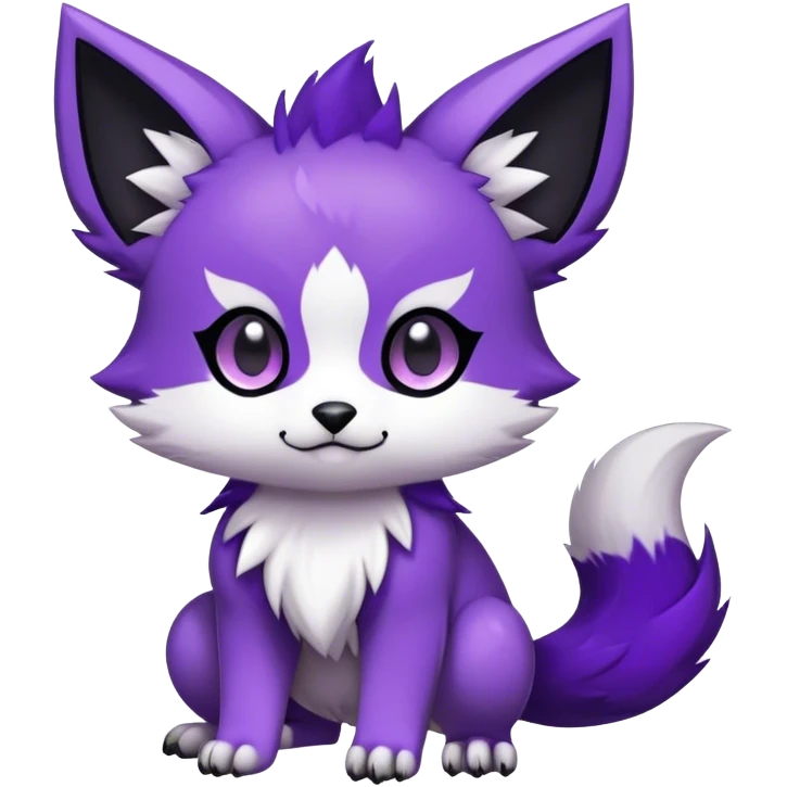 High quality Cute Cool Kawaii edgy Chibi Fur-Sona Purple fur, white belly, white tail-tip, black legs, black ears, Fakemon-Digimon-creature-animal-vernid-hybrid Full Body, facial markings emoji