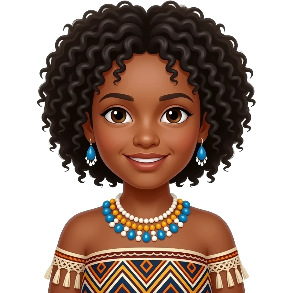 Solomon island girl with traditional wear and curly Afro emoji