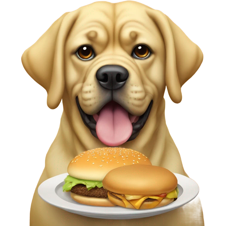 Custard colored mastiff dog eating burger emoji