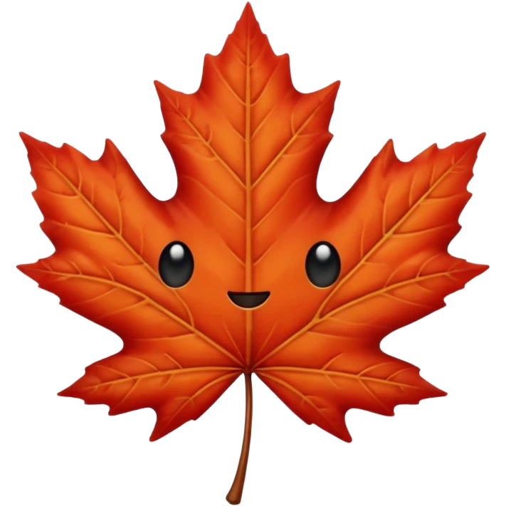 emoji, feuille d'érable couleur vermeille, deux yeux ronds noirs brillants emoji