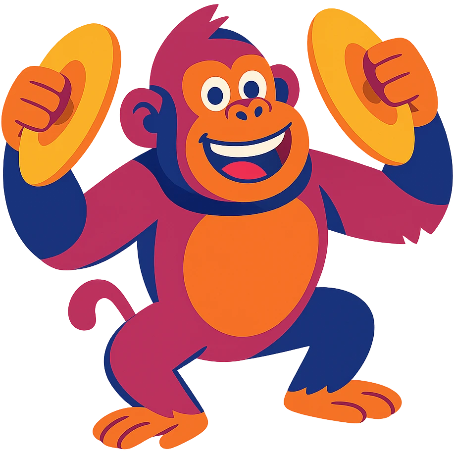 fun and lively cartoon gorilla playing cymbals emoji
