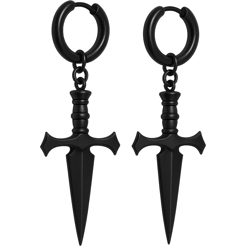 goth earrings, black dagger, sharp and bold, punk gothic style emoji