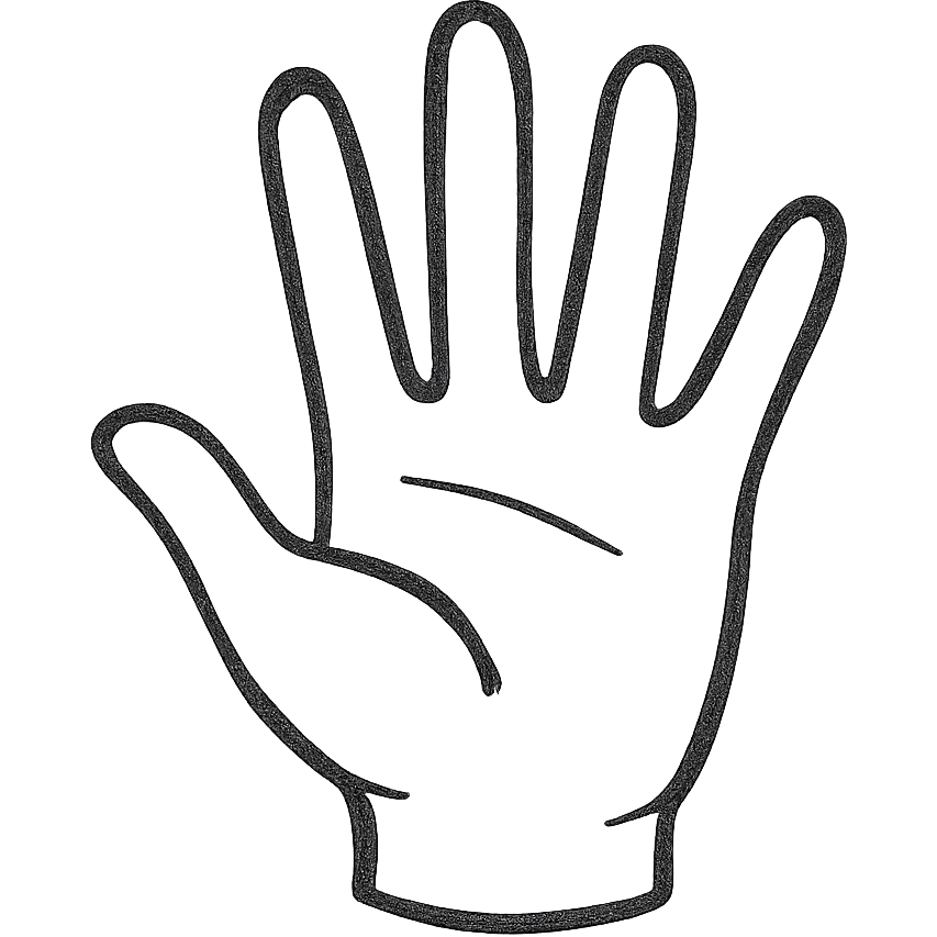 right hand, black and white, fingers open, icon style, hand drawn, no fill emoji