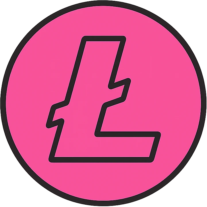 Litecoin logo, bold pink color, simple style emoji