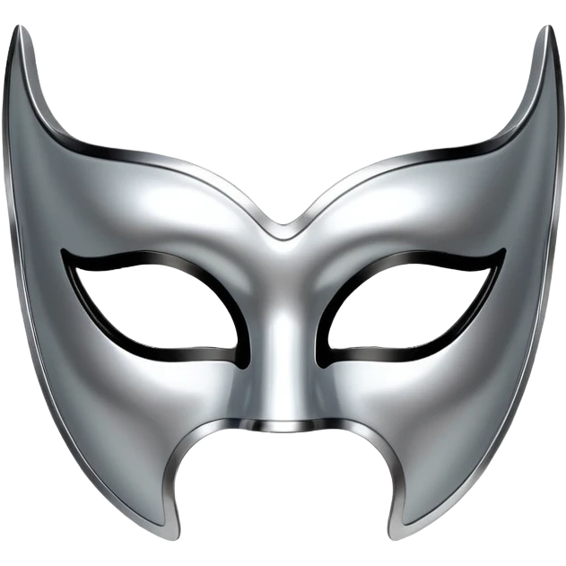 A sleek masquerade mask emoji made of polished silver chrome, smooth sensual curves, reflective metallic surface, mysterious sexy luxury vibe, minimal iOS emoji style, centered, clean white background emoji