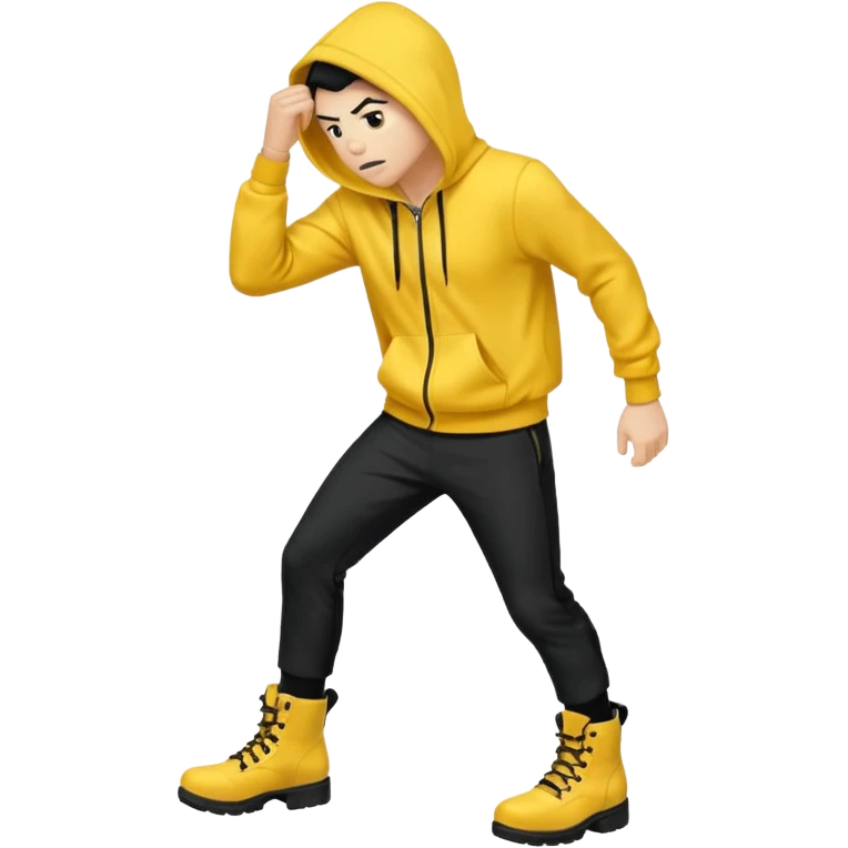 Invincible but whering a yellow hoodie and the mouth covered whering black pants and black boots emoji
