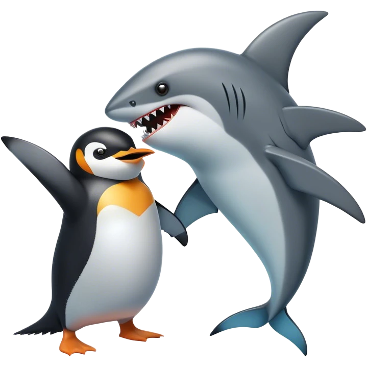 Penguin and Shark Fighting  emoji