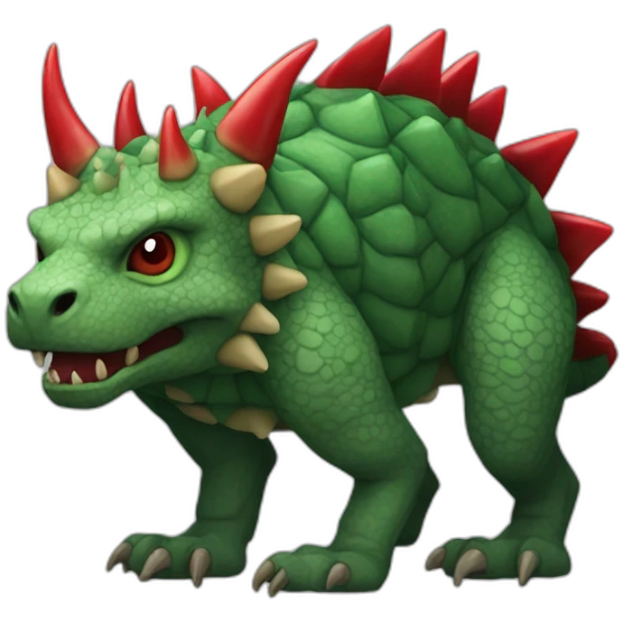 Green Tarasque with paws feets and back covered with red horns emoji