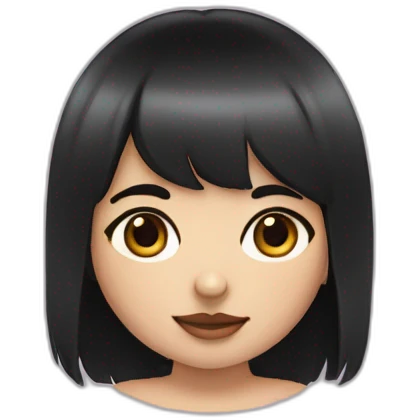 Girl with black eyes chubby cheekes sweet face black haired with wolf cut bangs emoji
