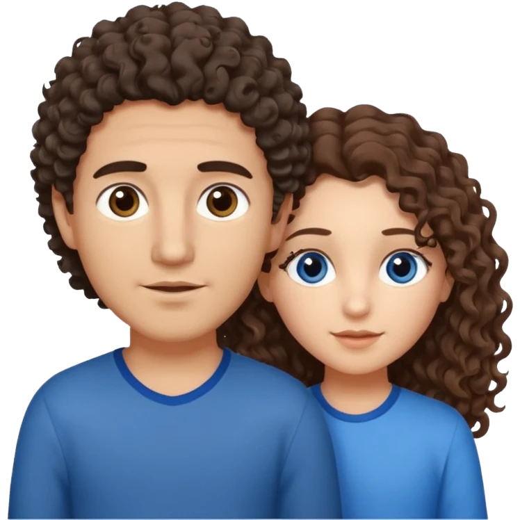 make a couple with the boy taller then the girl and the boy is mexican with brown eyes and brown hair slightly wavy/curly and some front hairs gray and then girl with blue eyes with brown long curly hair and she is white  emoji