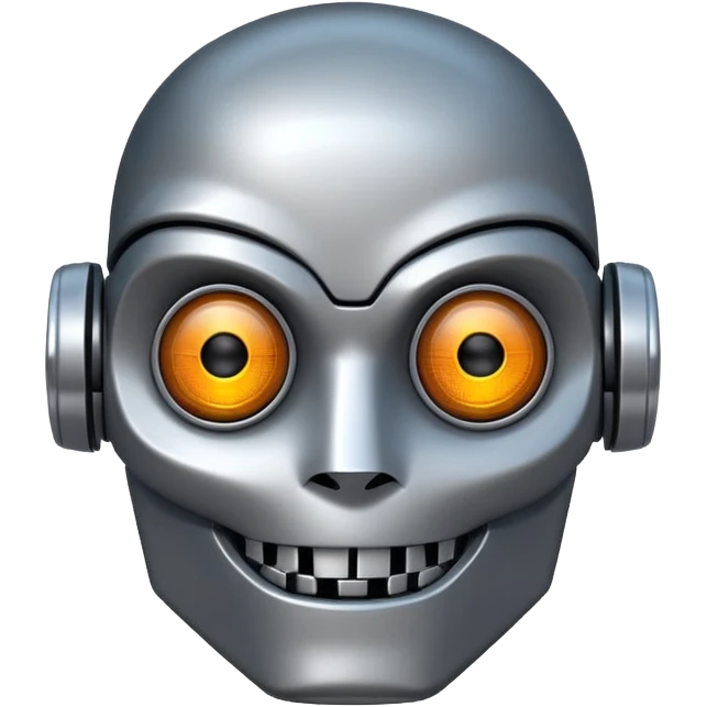 evil robot. Only its head. Low details. Make it smile emoji