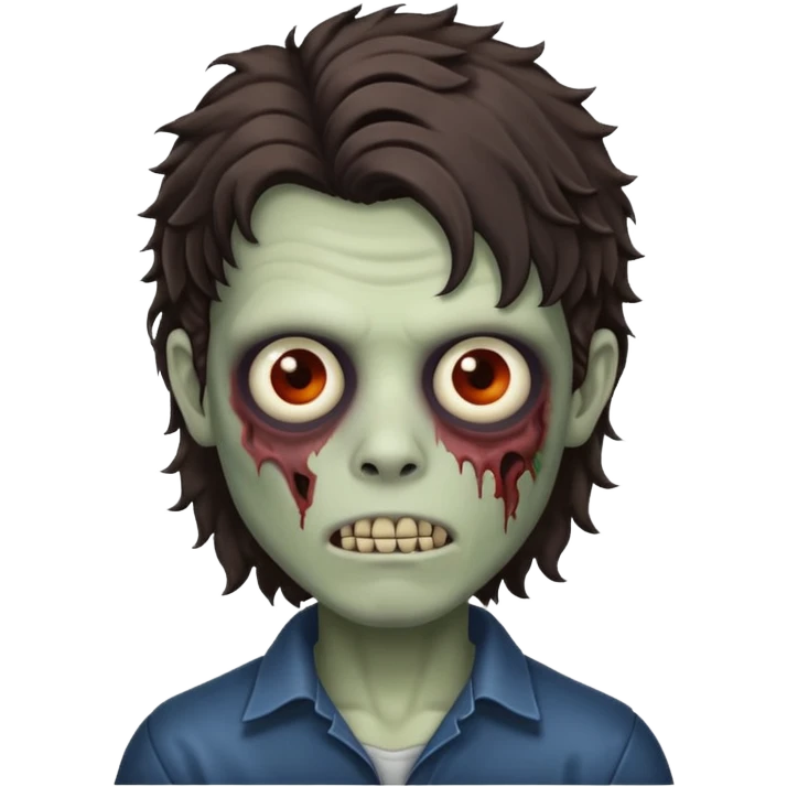 curly dark dark brown mullet haired zombie boy emoji