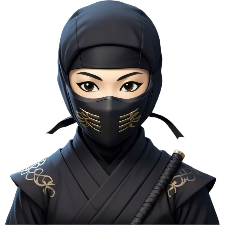 Clash of Clans aesthetic: Beautiful and Majestic Ninja Portrait Emoji, Rendered in serene poise with a gentle, confident smile and a refined masked visage, showcasing a sleek, artfully poised figure exuding calm and determined elegance in natural skin tone, Simplified yet exquisitely endearing features, highly detailed, glowing with a soft, drowsy nocturnal light, high shine, relaxed and utterly noble, stylized with an air of timeless stealth, soft glowing outline, capturing the essence of a majestic ninja whose graceful presence inspires epic covert adventures! emoji