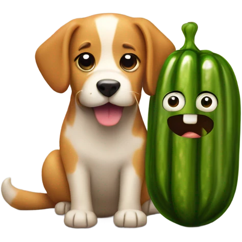 A dog and a cat eating pickles  emoji
