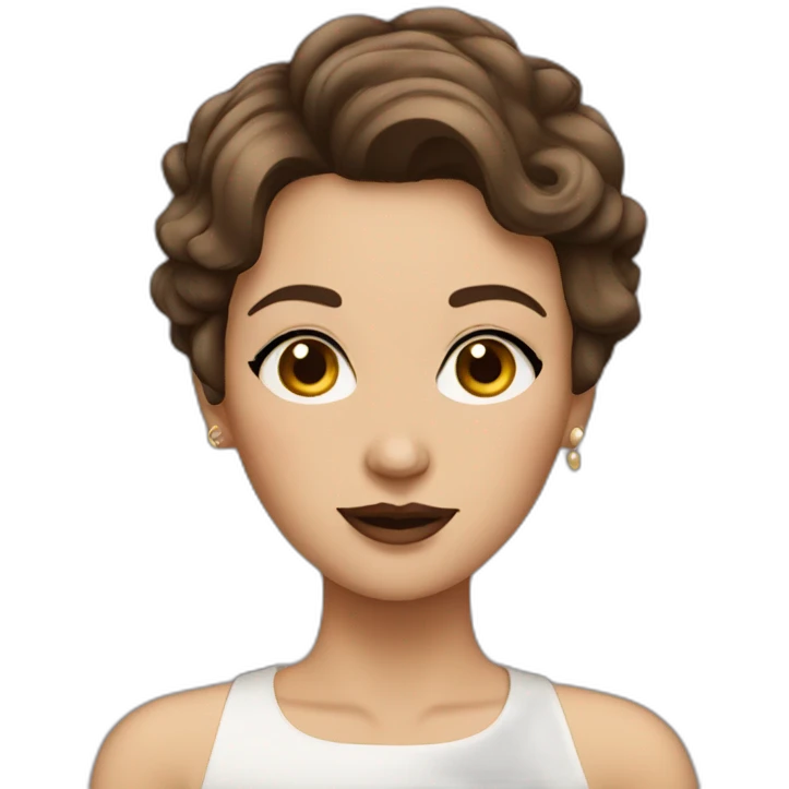 Very short brown hair lady with makeup emoji