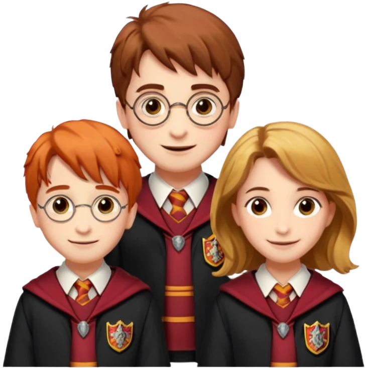 harry potter, ronald weasley and hermione granger in gryfinndor uniform emoji