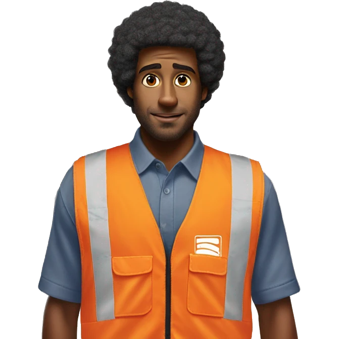 sad Black Male with Small Afro from Home Depot wearing orange pro loader vest pushing orange home depot carts emoji