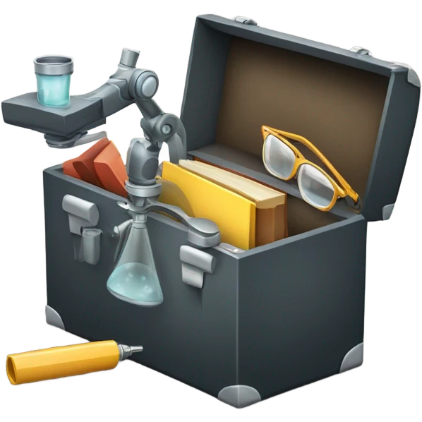 toolbox for scientist with a book, glasses, microscope emoji