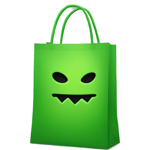 shopify green shopping bag dressed up for halloween emoji