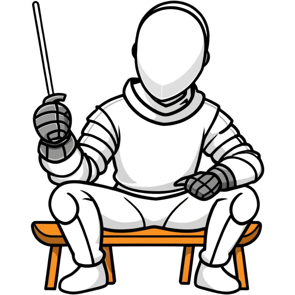 epee fencer sitting on stool holding mask under arm before match emoji
