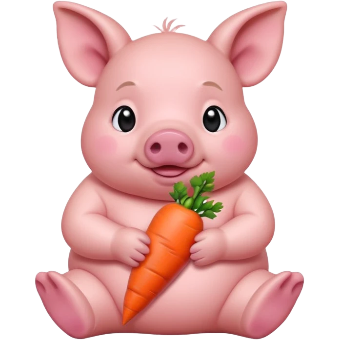 Baby Sitting Piglet – chubby piglet sitting down holding a toy carrot emoji