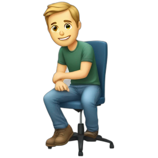 A 44-year old white male elearning developer sitting with sitting in emoji