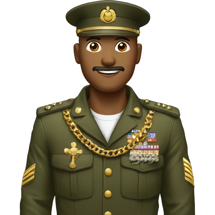 Hombre con ropa militar y cadenas de oro emoji