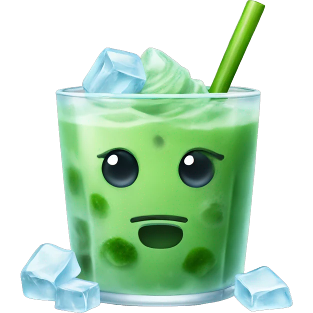 Ice matcha with ice cubes emoji
