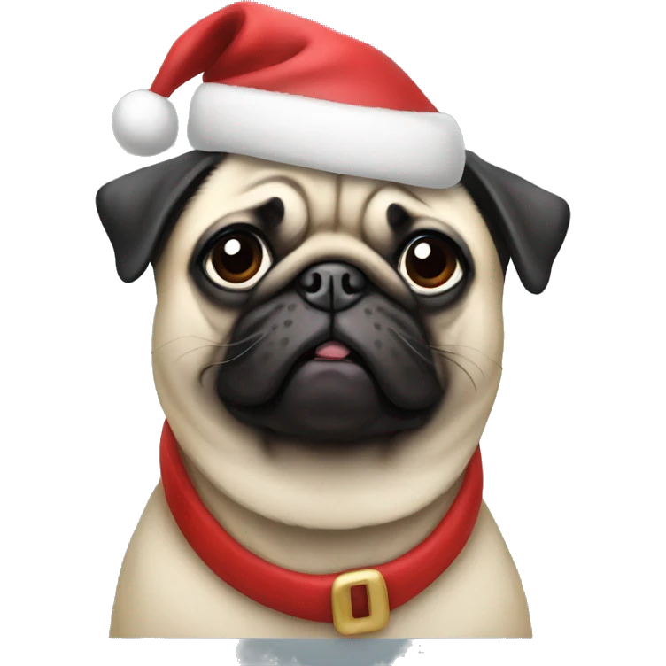 a pug with a santa hat emoji