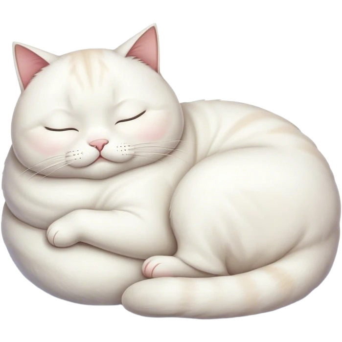 white cat, fat, sleeping emoji
