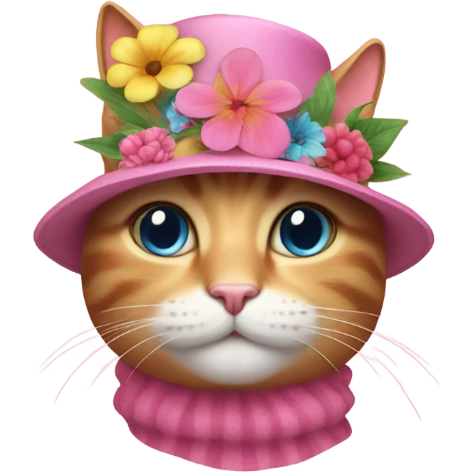 Pink cat with flower hat emoji