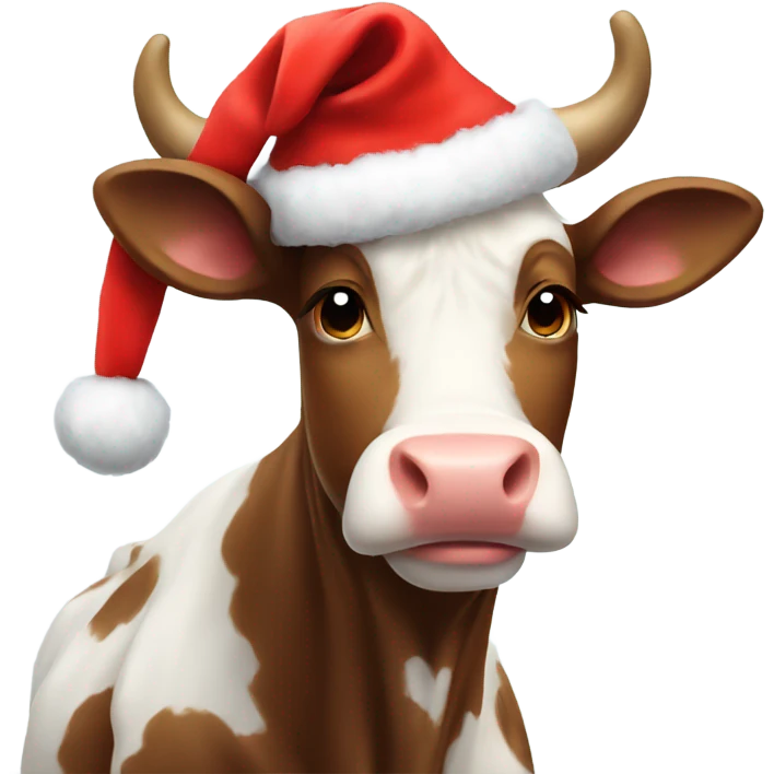 A fluffy cow with a Christmas hat  emoji
