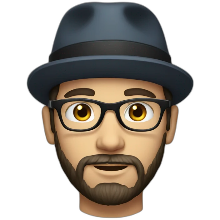 young dark-haired white man with a hat, glasses and beard emoji