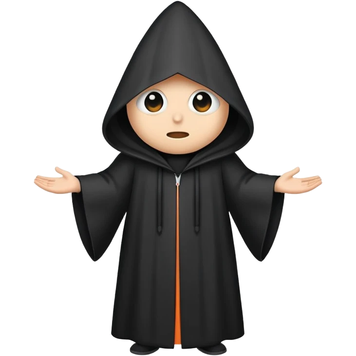 Tall black robe with cone-shaped hood covering face, two eyes slightly visible through slit.” emoji