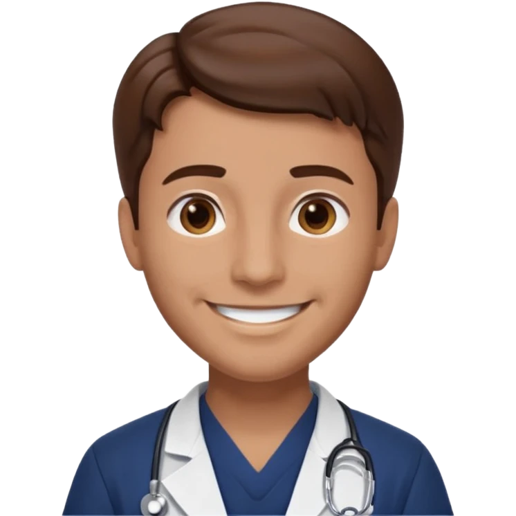 doctor hombre con uniforme azul oscuro cabello marron emoji