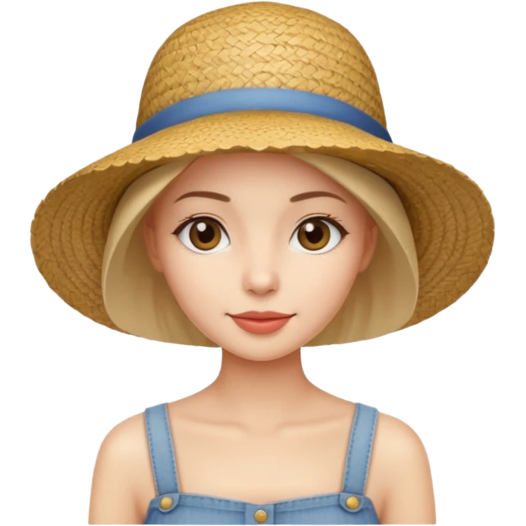 Beautiful woman with no hair wearing a trendy straw hat  emoji