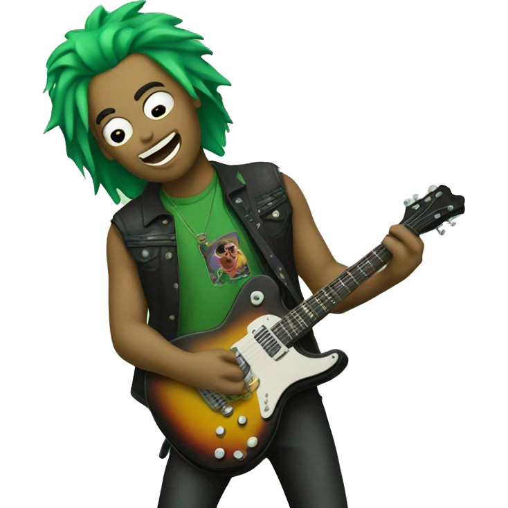 Rockstar with green hair wearing a guitar emoji