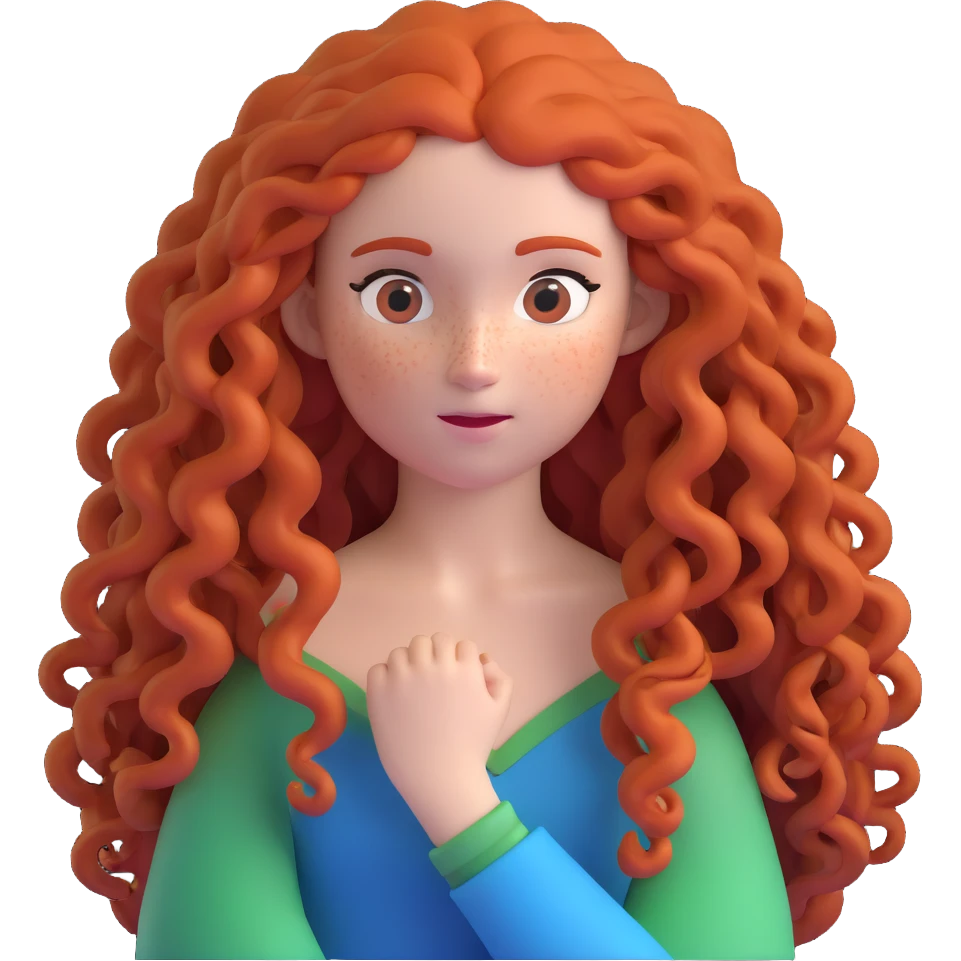 Merida from Brave with extremely long wild curly red hair and face completely covered with freckles emoji