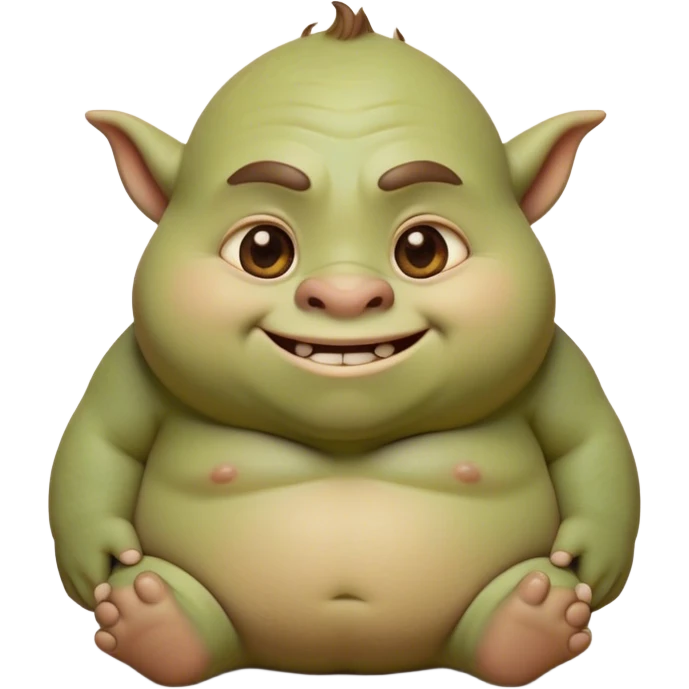 Cinematic Cute Ogre Portrait Emoji, with a surprisingly endearing, plump and huggable figure in soft earthy greens and browns, featuring big, kind eyes and a bashful smile, simplified yet irresistibly adorable, highly detailed with a soft glowing outline that captures the charm of a friendly giant who seems ready for a warm hug! emoji