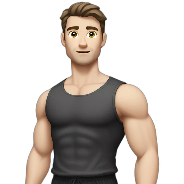 Confused Pale skinned Fit Man With the biceps and dark brown hair in black shirt, gray sports shorts and white Sneakers emoji