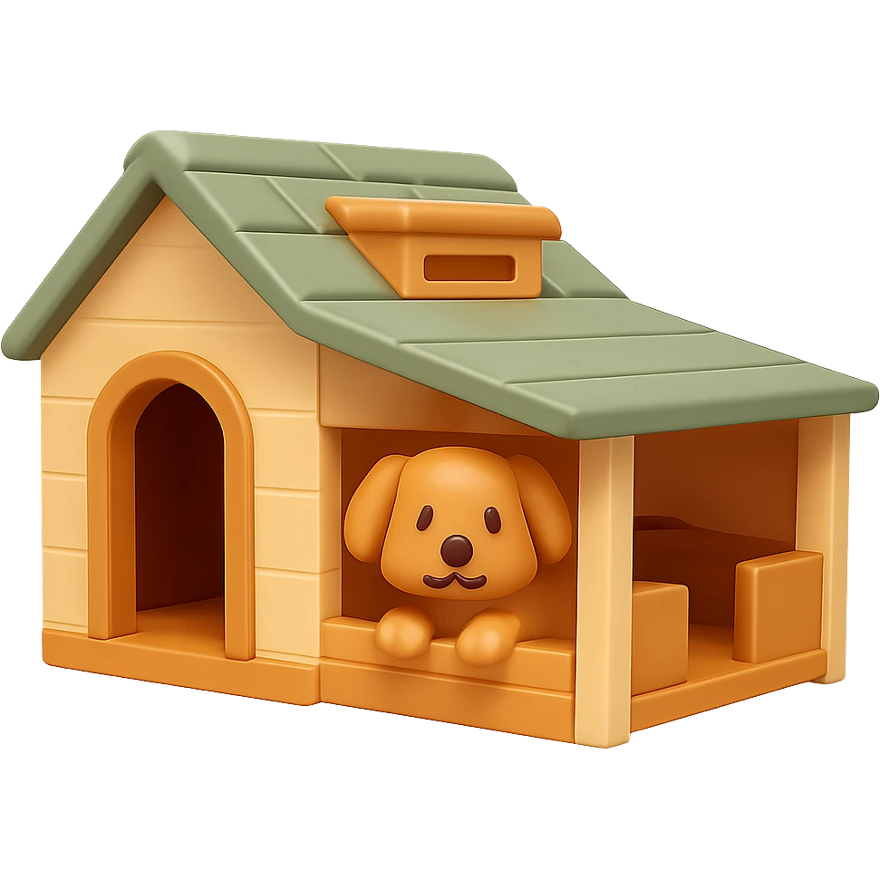 Transform this dog house into a cute, simplified, and playful 3D emoji style illustration with a transparent background, similar to 3D emoji objects. emoji