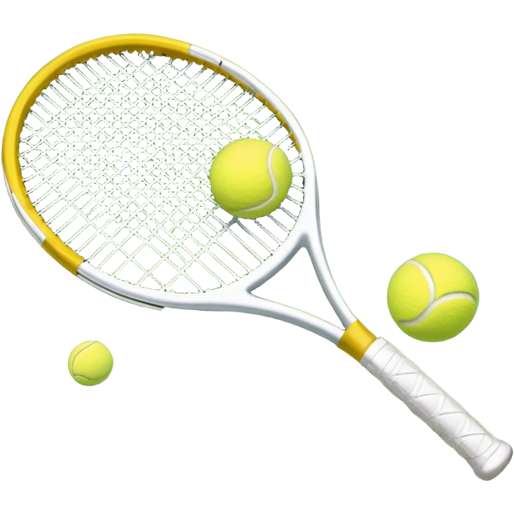 A tennis racket and ball on a grass or hardcourt surface, symbolizing the sport. The racket has a sleek design with tightly strung strings, while the bright tennis ball rests nearby, capturing the essence of precision, agility, and competition. emoji