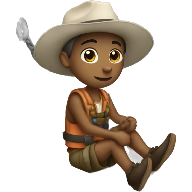 Chico sitting on a boat with a hook under it  emoji