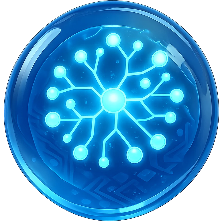 glowing neural network sphere, digital style, glossy circuit emoji