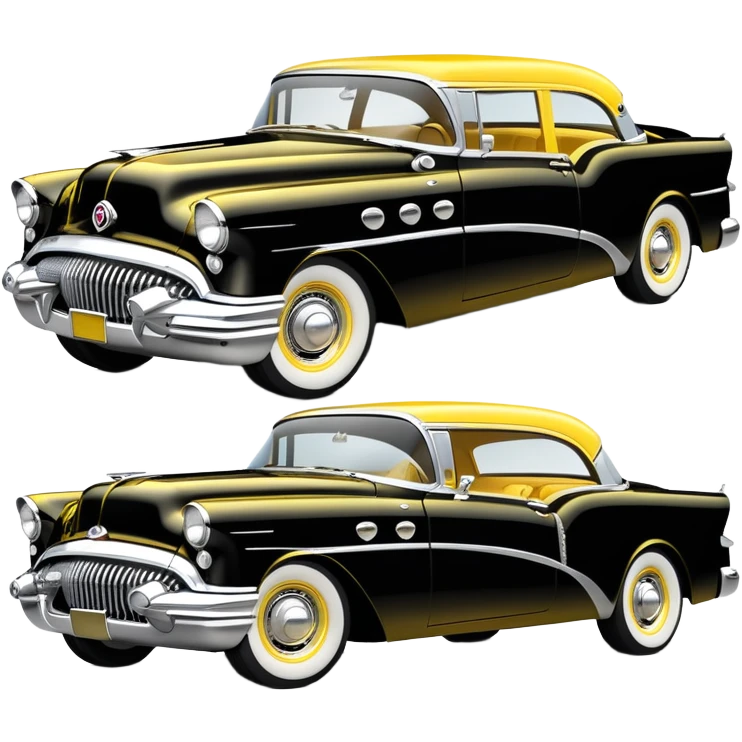 vintage hot rod, based on 1956 Buick Century, yellow and black color scheme, shiny details emoji